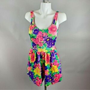 90s Le Cover Romper Shorts Swimsuit Bright Neon